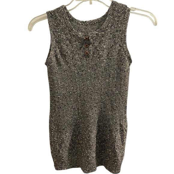 Vintage Handmade Sleeveless Knit Top Brown & Cream Slub/Bumpy Knit Small - Picture 1 of 8